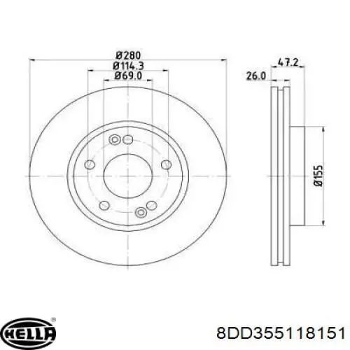 Диск переднього гальма HELLA 8DD355118151 ціна, від 48.14 USD