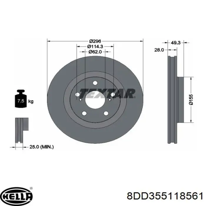 Диск гальмівний передній HELLA 8DD355118561