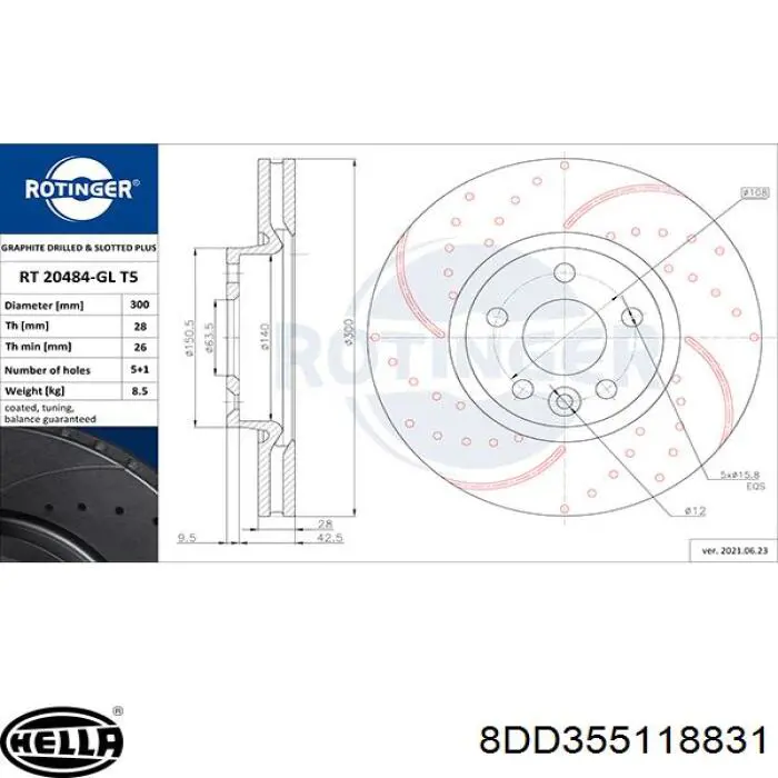 Диск гальмівний передній HELLA 8DD355118831