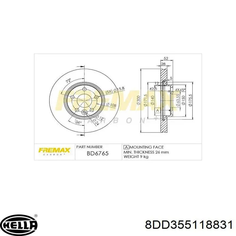 Купити 8DD355118831 HELLA Ротор гальмівний