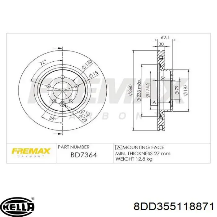 Гальмівні диски передні 8DD355118871 HELLA