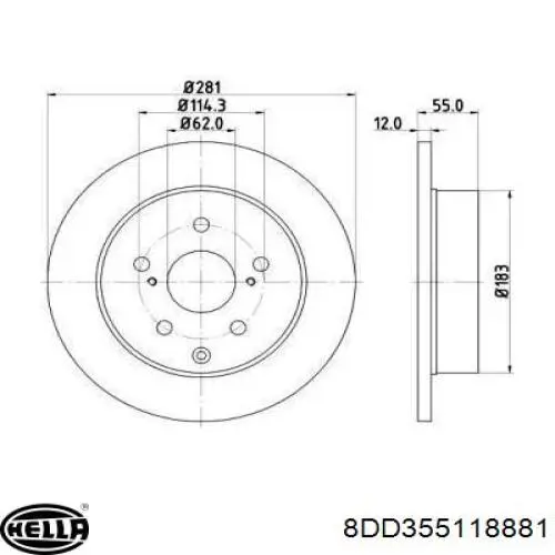 Диск гальмівний задній 8DD355118881 HELLA