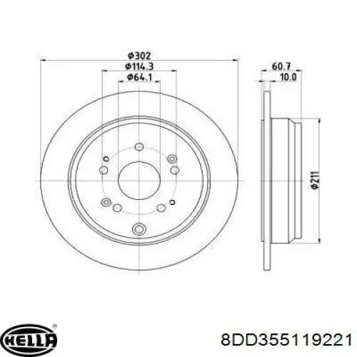 8DD355119221 HELLA диск гальмівний задній