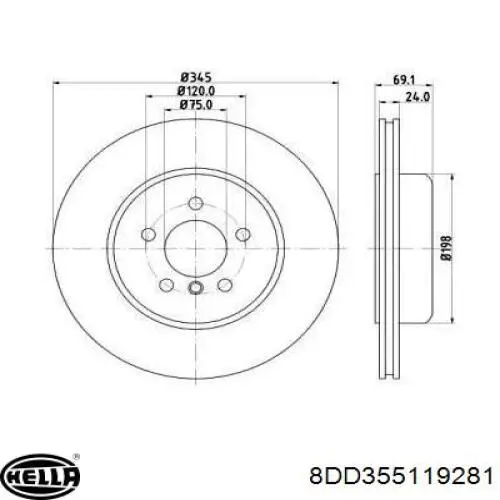 Задні дискові гальма HELLA 8DD355119281 ціна, від 91.77 USD