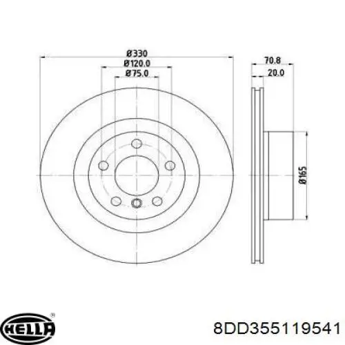 Диск гальмівний задній 8DD355119541 HELLA