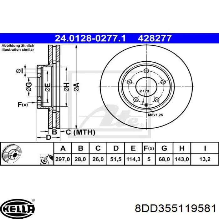 Гальмівні диски передні 8DD355119581 HELLA
