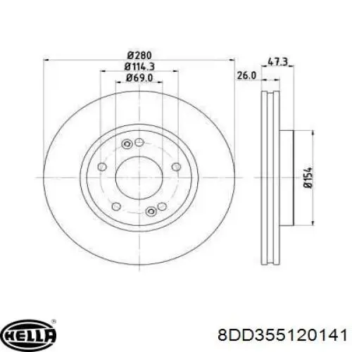 Диск переднього гальма HELLA 8DD355120141 ціна, від 38.00 USD