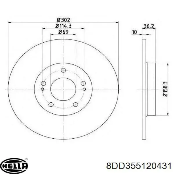 Гальмівні диски 8DD355120431 HELLA