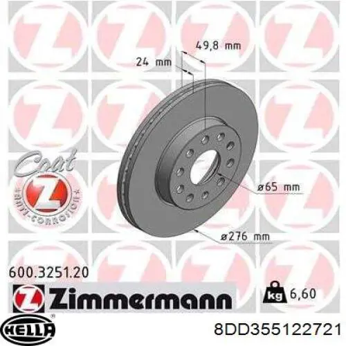 Гальмівні диски передні 8DD355122721 HELLA
