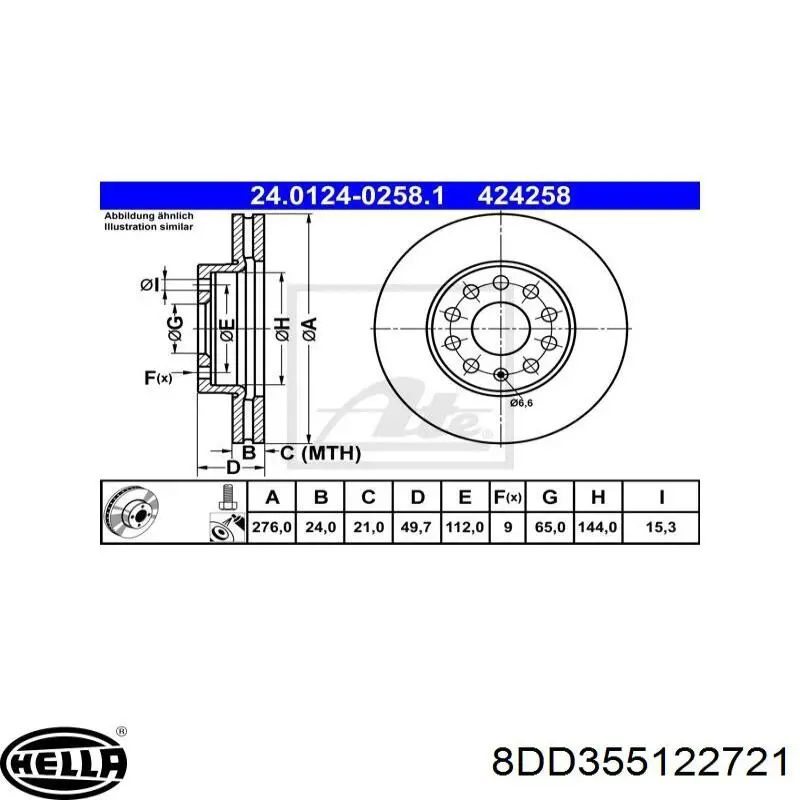 8DD355122721 HELLA диск гальмівний передній