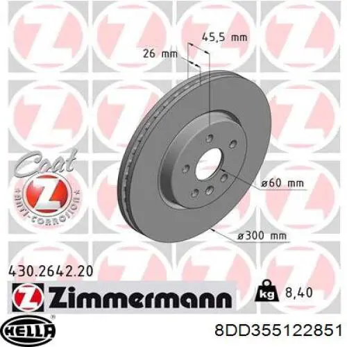 Диск переднього гальма HELLA 8DD355122851 ціна, від 56.39 USD