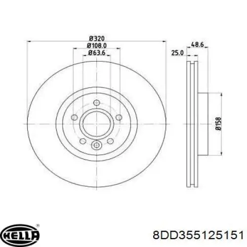 Диск гальмівний передній 8DD355125151 HELLA