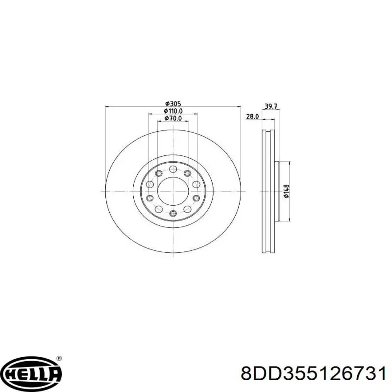 Диск переднього гальма HELLA 8DD355126731 ціна, від 26.64 USD