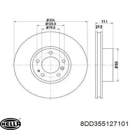 Диск гальмівний передній 8DD355127101 HELLA