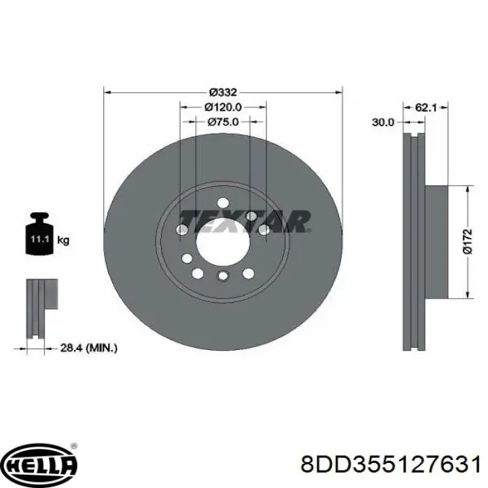 Диск гальмівний передній HELLA 8DD355127631