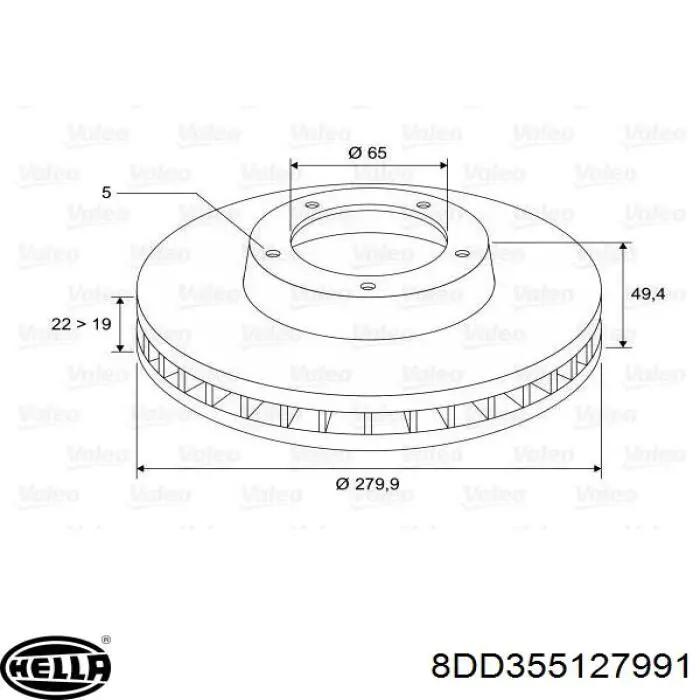Диск переднього гальма HELLA 8DD355127991 ціна, від 38.62 USD