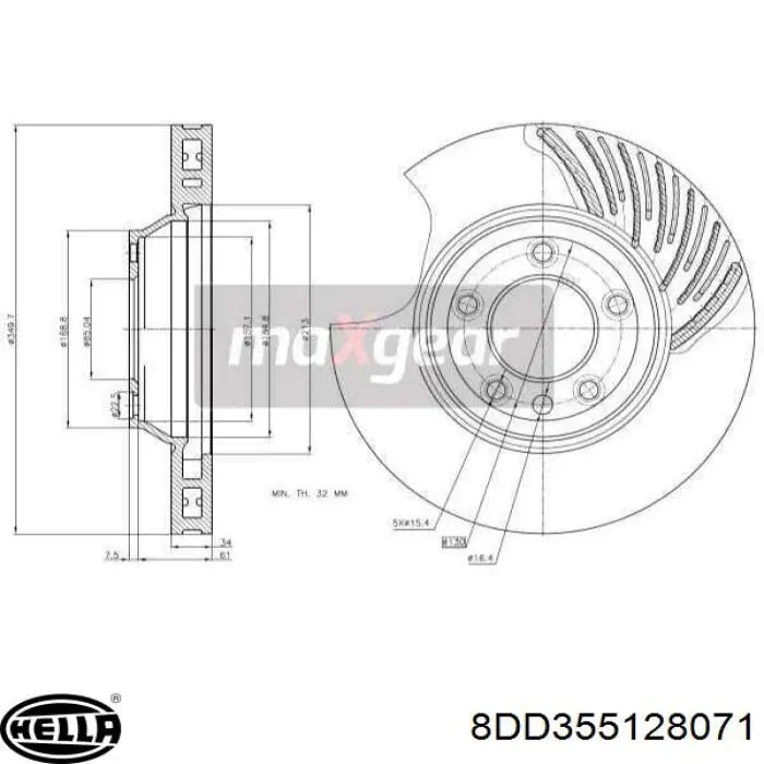Диск переднього гальма HELLA 8DD355128071 ціна, від 101.97 USD