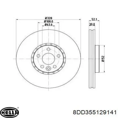 Диск гальмівний передній 8DD355129141 HELLA