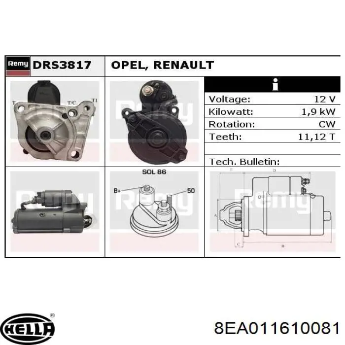 Купити 8EA011610081 HELLA Стартер