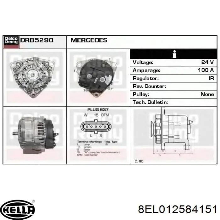 Генератор Mercedes A0121541102 ціна, від 223.22 USD