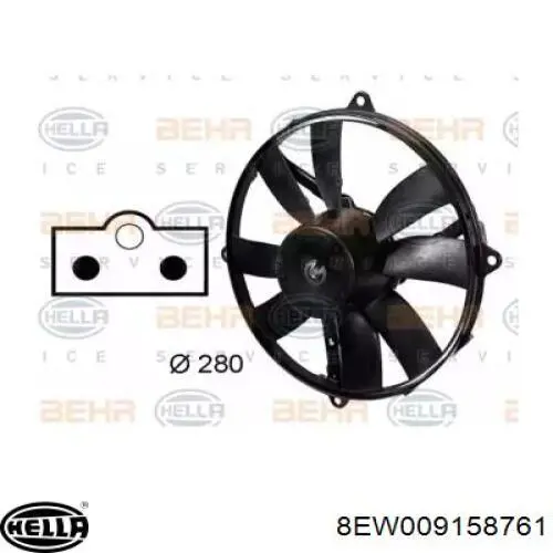 Купити 8EW009158761 HELLA Електровентилятор охолодження в зборі (двигун + крильчатка)