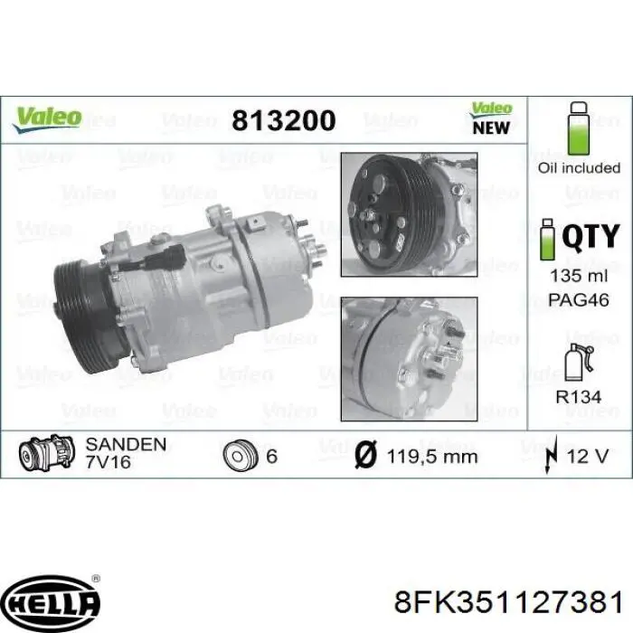 Компресор системи кондиціювання HELLA 8FK351127381 ціна, від 118.51 USD