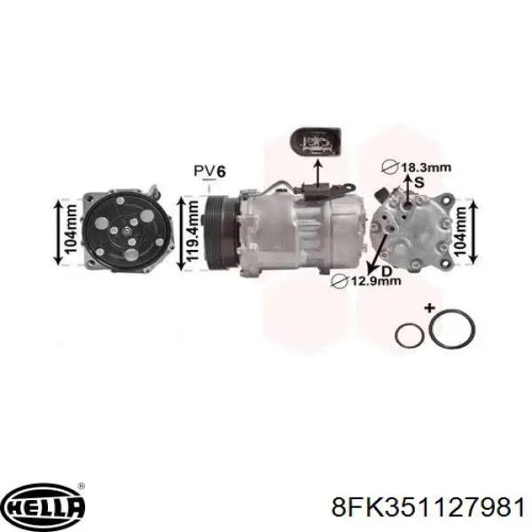 Компресор системи кондиціювання HELLA 8FK351127981 ціна, від 139.45 USD