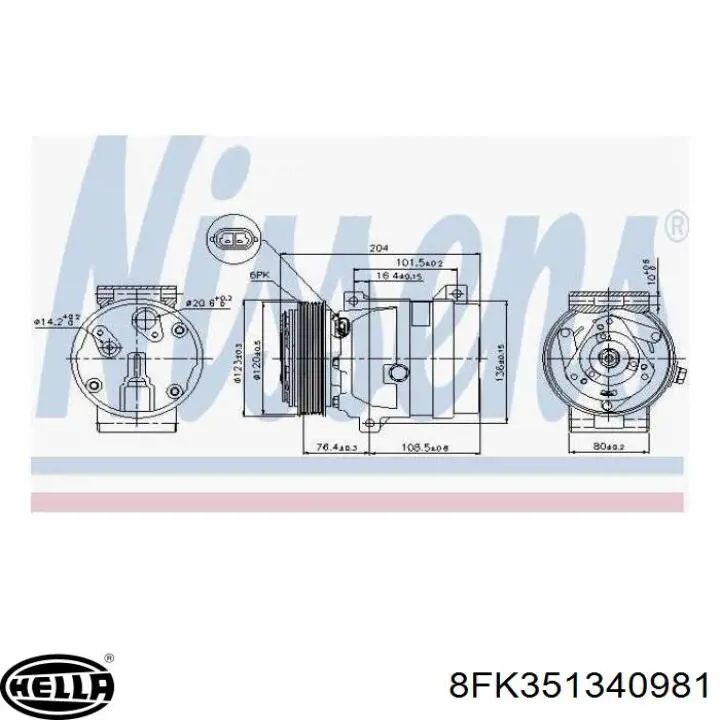 Компресор системи кондиціювання HELLA 8FK351340981 ціна, від 126.48 USD