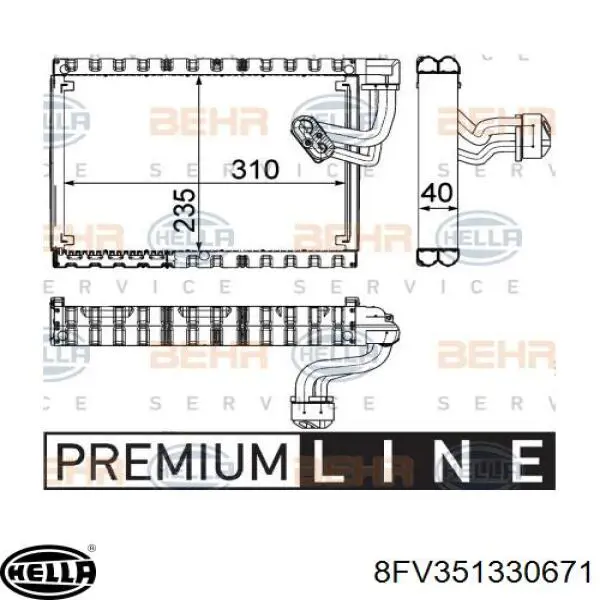 Радіатор кондиціонера салонний, випарник 8FV351330671 HELLA