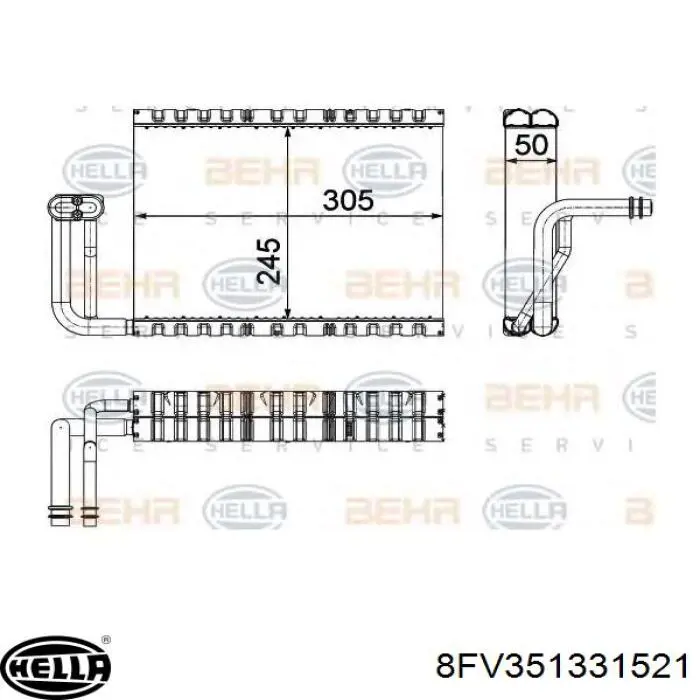 Радіатор кондиціонера салонний, випарник 8FV351331521 HELLA