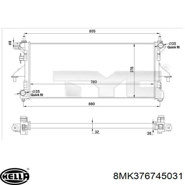 Радіатор охолодження двигуна 8MK376745031 HELLA