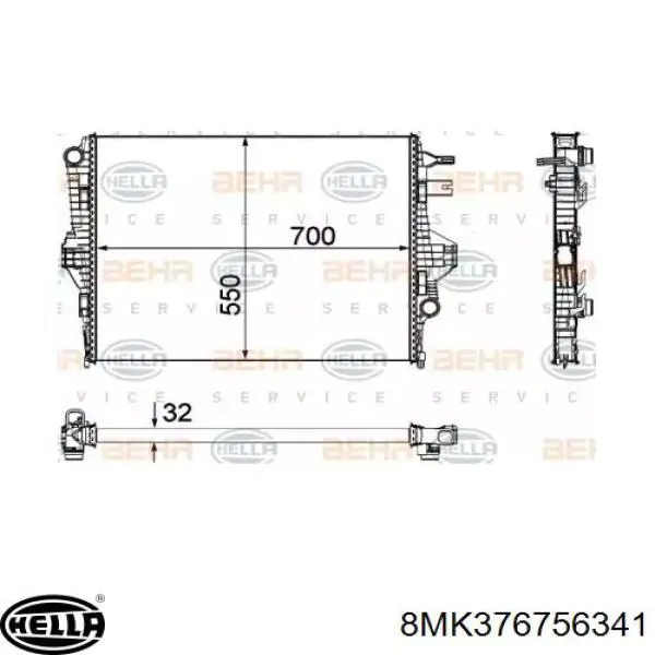 Радіатор охолодження двигуна 8MK376756341 HELLA