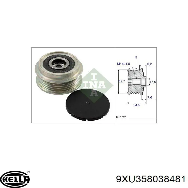 Купити 9XU358038481 HELLA Шків генератора