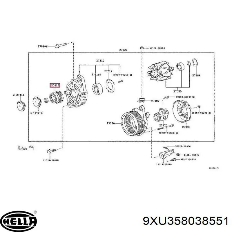 Шків генератора 9XU358038551 HELLA