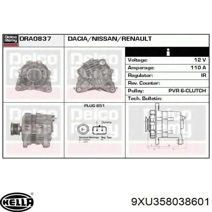 Купити 9XU358038601 HELLA Шків генератора