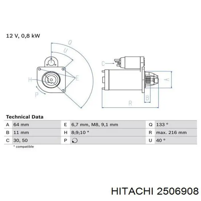 Стартер автомобільний Hitachi 2506908