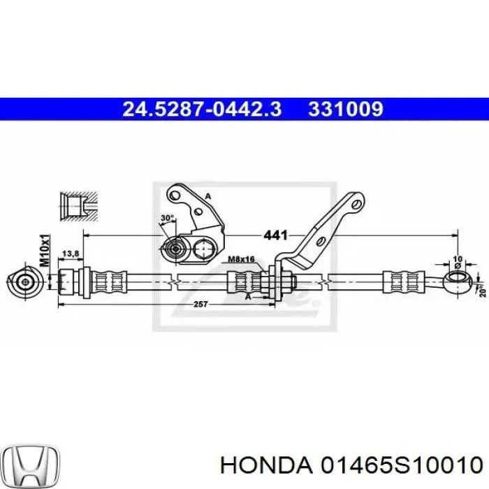 Шланг гальмівний передній, лівий Honda 01465S10000 ціна, від 14.43 USD