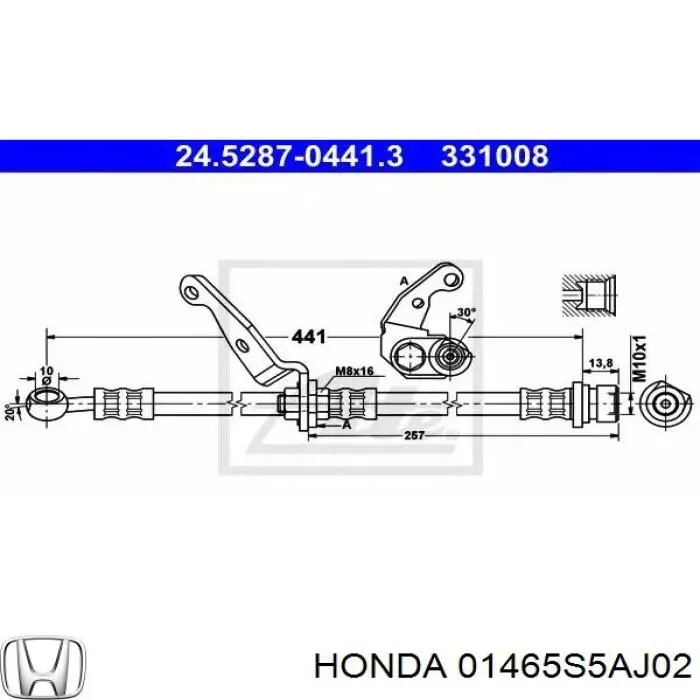 01465S5AJ02 Honda Шланг гальмівний передній, лівий