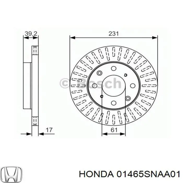 Шланг гальмівний передній, лівий 01465SNAA01 Honda