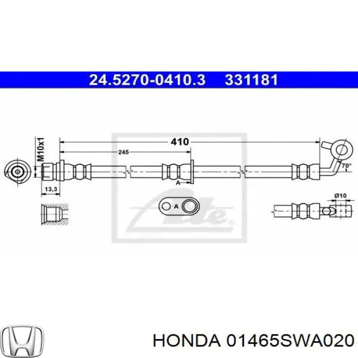 01465SWA020 Honda шланг гальмівний передній, лівий