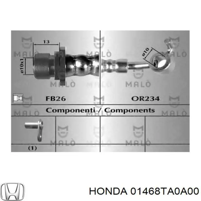 Шланг гальмівний задній, лівий Honda 01468TA0A00 ціна, від 7.05 USD