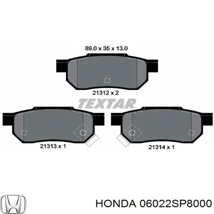 06022SP8000 Honda колодки гальмові задні, дискові