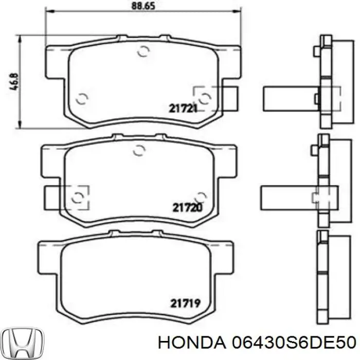 Задні гальмівні колодки 06430S6DE50 Honda