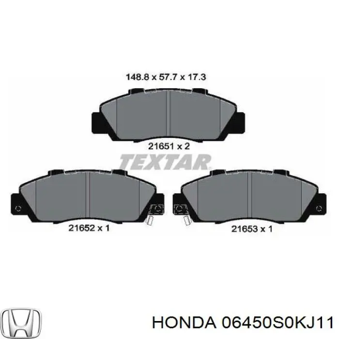 06450S0KJ11 Honda колодки гальмівні передні, дискові