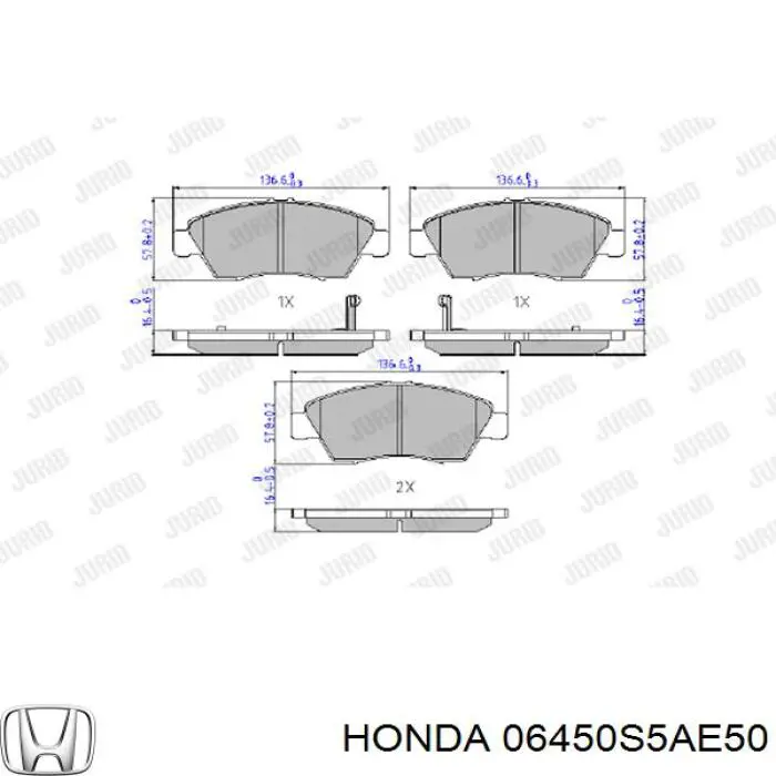 Передні тормозні колодки 06450S5AE50 Honda
