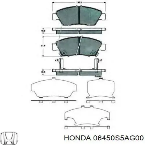 06450S5AG00 Honda колодки гальмівні передні, дискові