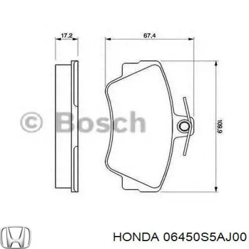 Передні тормозні колодки 06450S5AJ00 Honda