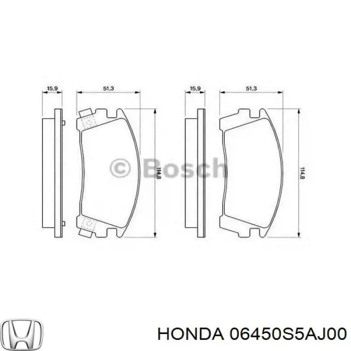 Купити 06450S5AJ00 Honda Колодки гальмівні передні, дискові