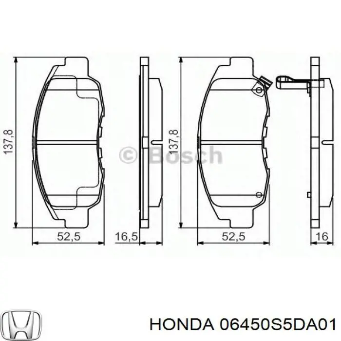 Колодки гальмівні передні, дискові 06450S5DA01 Honda