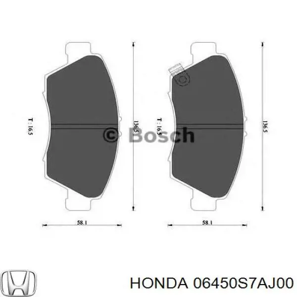 Передні тормозні колодки 06450S7AJ00 Honda